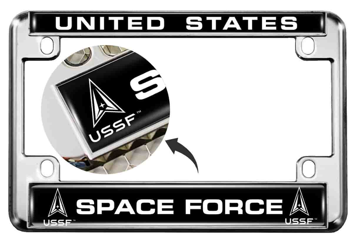 U.S. Space Force - Motorcycle Metal License Plate Frame (BW)